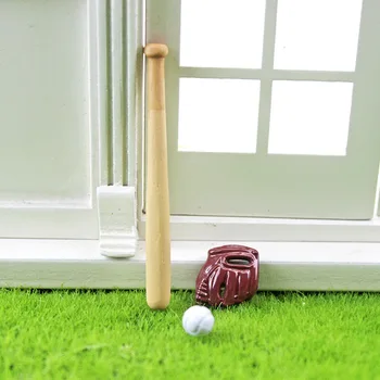 1/12 Lutke Miniaturni dodatna Oprema Mini Baseball Bat Žogo Rokavice, ki Simulacija Modela Igrače za Doll House Decoration