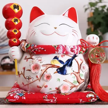 10 Inch Rdeče Keramične Feng Shui Dekor Srečen Mačka Beckoning Mačka Presence Banka Poslovno Darilo Doma Dekoracijo Denar Polje