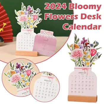 1pc 2024 Lesen Okvir Bloomy Cvetje Koledar Izletov Srčkan Ustvarjalne Mini Beležnica Lepe Cvetlični Dekle Namizni Koledar Dekoracijo