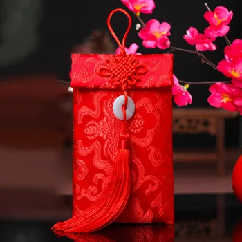 2 Kos Božič Ovojnice Vreča Denarja za Poroko Rdeče Brocade Stranko Novo Leto Kitajski Stil