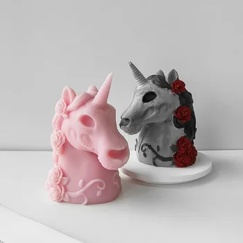 3D Samorog Aromo Sveča Rose Cvet Silikonsko Plesni DIY Živali Mavca Okras Doma Dekor Obrti Ročno izdelana Mila Plesni