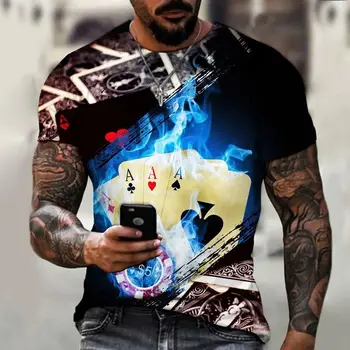 3D tiskanih moške poker ustvarjalne vzorec zabavno O-vratu kratki rokavi T-shirt modno osebnost trend vrh