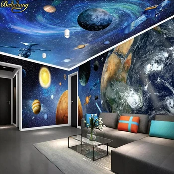 beibehang po Meri 3D Stene Papirja Freske Kozmično Galaxy Zemlji fotografijo za Ozadje Velika Freska Za Dnevni Prostor Kavč, TV Ozadje tla