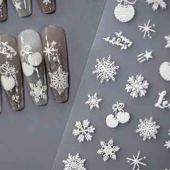 Bela Snežinka Zvezde 5D Reliefni Olajšav Samolepilni Nail Art Okras Nalepke Božič Luštna 3D Manikura Nalepke na Debelo