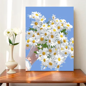 Cvet malo daisy digitalni oljna slika, ročno poslikano cvet digitalno slikarstvo ročno paint paint slikarstvo visi slikarstvo