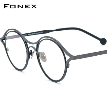 FONEX Čistega Titana Očala Okvir Ženske Barvita Retro Okrogle Očala na Recept 2022 Letnik Kratkovidnost Optičnih Očal F85766