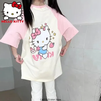 Hello Kitty Y2K T-Majice Gothic Grafika, Tiskanje Priložnostne Prevelik žensk Ulične Vrh Oblačila Harajuku Bombaž Unisex Hip Hop Tee