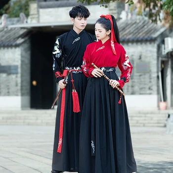 Kitajska Slog Ljudskega Plesnega Haljo Cosplay Kostum Kimono bo Ustrezala Kitajski Obleko Stari Hanfu 5XL Rdeča Črna Tradicionalnih Vezenje Obleke