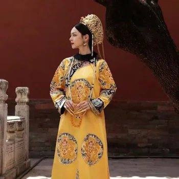 Kitajska Tradicionalna Noša Starih Kitajskih Oblačil Ženska Zelena Rdeča Črna Rumena Hanfu Kraljica Qing Obleko M Do Xxxl