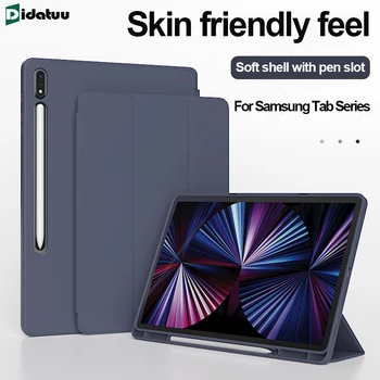 Kože, Občutek Primeru Za Galaxy Tab S9 Plus FE 11 inch S8 Plus 12.4 palčni S7 FE Plus Kartico S6 Lite 10.4 A9 Plus Z Pero Režo Mehko Pokrov
