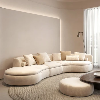 Krema slog ukrivljen tkanine, kavč, dnevna soba, svetlobno razkošje, sodoben minimalističen, nepravilne oblike, mirno slog, 2023 novi model