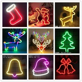 LED Neon Znak Luči Dekoracijo Sten Nočna Strele Božično Drevo Santa Claus Elk Bell Modeliranje Lučka Soba Dekor Stranka