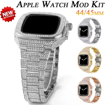 Luksuzni Diamond Primeru Band za Apple Watch Band 45mm 44 Spremembo Kit iz Nerjavečega Jekla, Trak za Iwatch Serije 8 7 6 SE 5 4