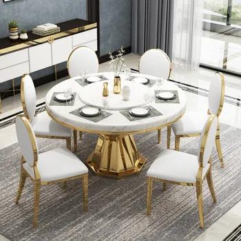 Luksuzni Zlato Kovinski okvir krog marmorja vrh marmorja gramofon mizo za jedilnico pohištvo