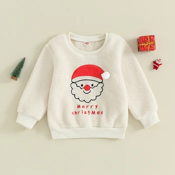 Malčka Oblačila za dojenčke Božič Sweatshirts Dolg Rokav Santa Vezenje Flis Pulover Vrhovi Otrok, otroška Oblačila Set