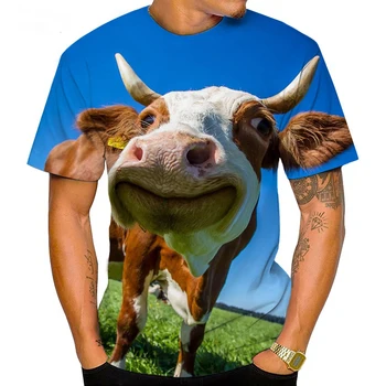 Moda moška T-shirt Smešno Živali, Krave Vzorec Tiskanja Kratka sleeved Vrhovi Tees Poletje Priložnostne Prevelik Unisex Ulične
