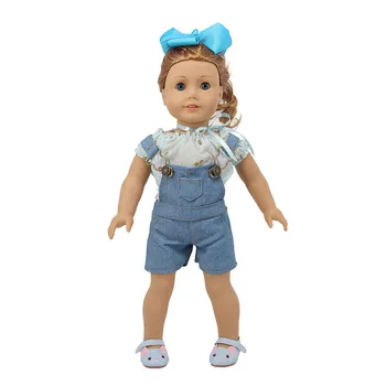 Modra Podeželju Cvetlični Zgornji Traper Jumpsuit Punčko Oblačila, ki Za 18-inch American Doll Obleke Za 43 cm Baby Lutke, Dodatki, Igrača