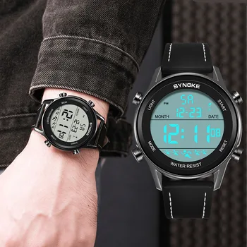 Moški Letnik Šport Digitalni Watch Velik Gumb Za Izbiranje Usnje Luksuzne Ročne Ure Moške Vojaške Ure Reloj Hombre