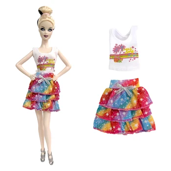 NK 1 Kos Moda Belo Srajco+ Rainbow Obleko Obleko Za 1/6 BJD FR Lutka Krilo vsak Dan Nositi Oblačila za Barbie Lutka Dodatki