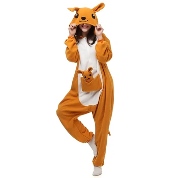 Odrasli Polar Runo Kenguru Kigurumi Ženske Anime Cosplay Kostum Moških Živali Onesies Pajama Halloween Carnival Party Jumpsuit
