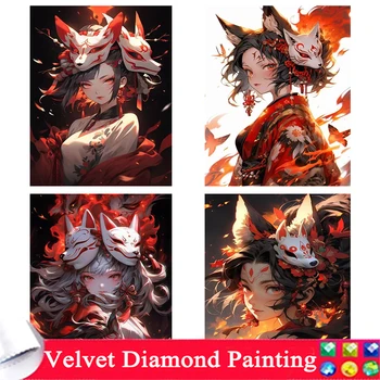 Polni Sveder Diamantni Slikarstvo 2023 Fox Masko Kvadratni Krog Anime Dekle Portret Kvadratni Krog Diamond Mozaik Risanke, Pravljice Embroidery9