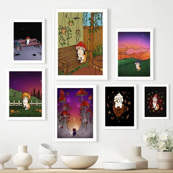 Povzetek Srčkan Ameriška Gob Mačka Wall Art Platno Slikarstvo Rastline Plakat In Tisk Stenskih Slik, Dnevna Soba Dekoracijo Doma
