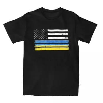 Smešno ukrajinski Ameriško Zastavo ZDA, Ukrajina T-Majice za Moške Krog Vratu 100% Bombaž, Majice Kratek Rokav Tees Ideja za Darilo Oblačila