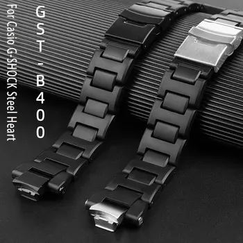Spremenjeno trak Za Casio G-SHOCK Jekleno Srce GST-B400 GST-B400AD watchband dodatki plastike, jekla zamenjava zapestnica črna
