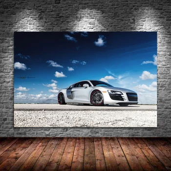 Superšportnega Audis R8 Srebro Avto Wall Art Plakati in Tiskanje Platno Slikarstvo Za Dnevni Sobi Doma Dekor