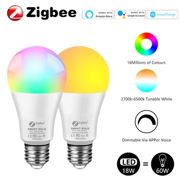 ZigBee Smart Žarnice E27 RGB+CW+WW Led Lučka Smart Žarnice Zatemniti Časovnik Tuya Smart Življenje APP Nadzor Alexa Deluje Z Google