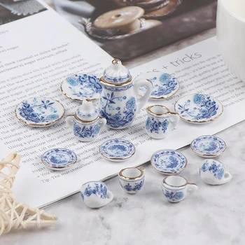 15Pcs 1:12 Lutke Miniaturne Posode iz Porcelana Keramični Tea Cup Set